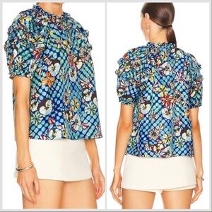 ULLA JOHNSON annabella Short Sleeve Silk top in azul Blue Sz 2